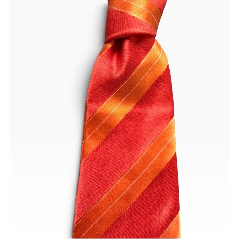 CHARLES TYRWHITT Men's Tie 100% Silk Striped Necktie Designer Italy Orange